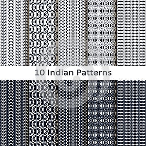 Seamless vector set of ten indian lineal geometric patterns. seamless template in swatch panel. design for print, textile, pa photo